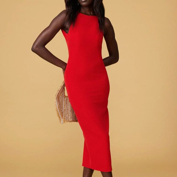 Zara Red Sleeveless Crew Neck Stretch Cami Camisole Tank Bodycon Mini Dress Sz M - Picture 2 of 6